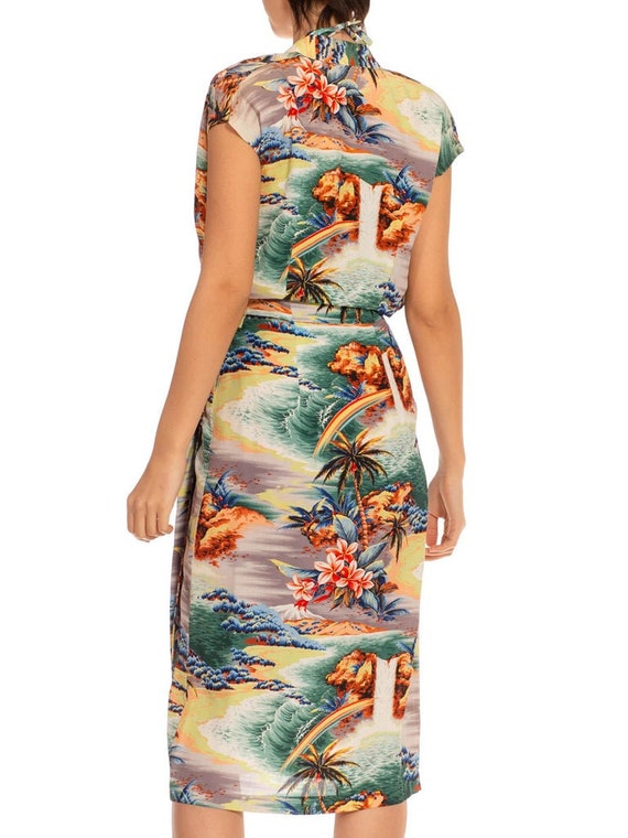 1940S Green  Orange Cotton Silk Hawaiian Printed … - image 9