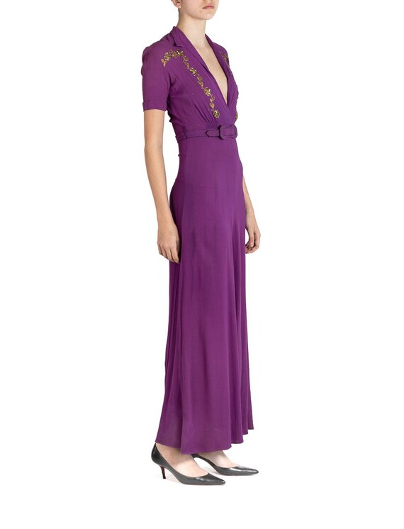 1930S Purple Rayon Crepe Dress With Belt & Gold S… - image 5