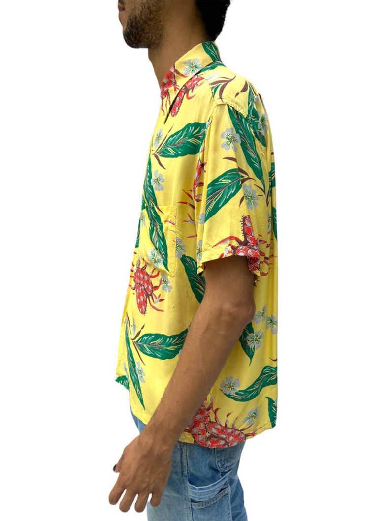 1940S Blocks Yellow Tropical Rayon Silk Crabs Shirt image 5