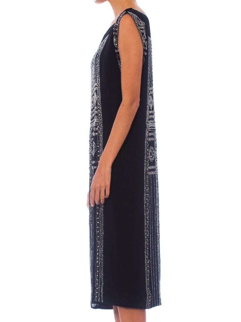 1920S Black Beaded Silk Cocktail Dress With Crystals image 3