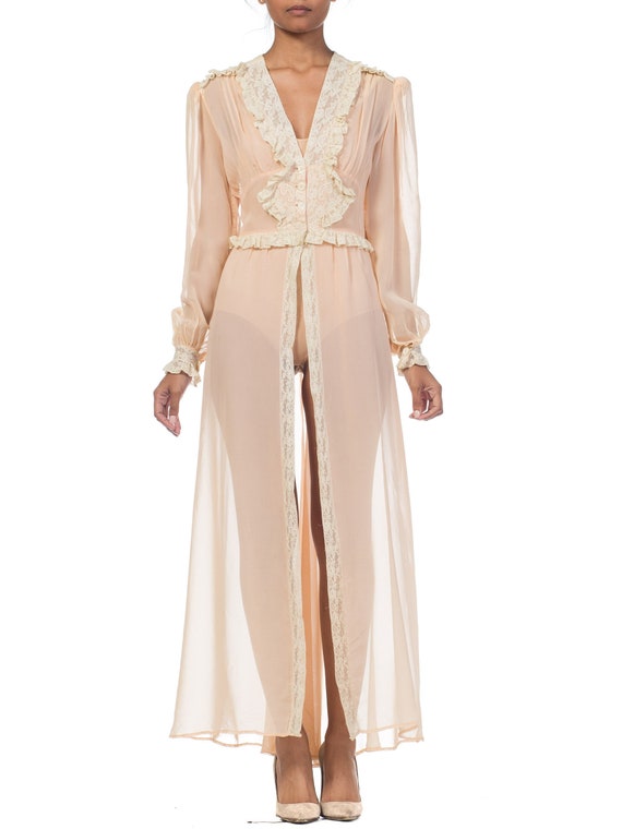 1940S Blush Pink Rayon Chiffon Sheer Peignoir Robe