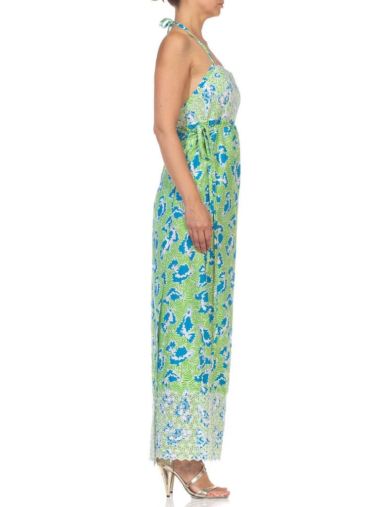 1970S Lilly Pulitzer Green Blue Poly/cotton Wrap Halter Back Dress - Etsy