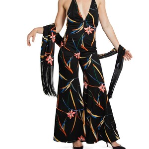 1970S Black & Tropical Rayon Jumpsuit With Matching Shawl image 8