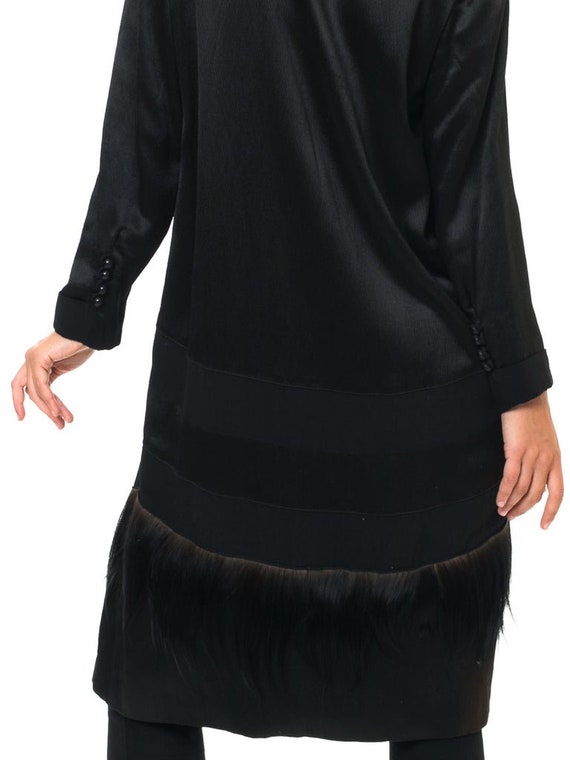 1920S Black Silk Satin  Coat Trimmed In Shaggy Fur - image 4