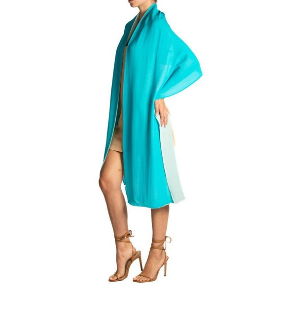 1950S Aqua Blue & Cream Silk Scarf Gem