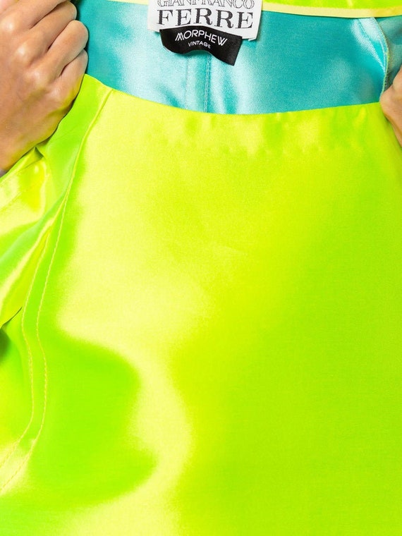 1990S Gianfranco Ferre Lime Green Silk  Poly Over… - image 10