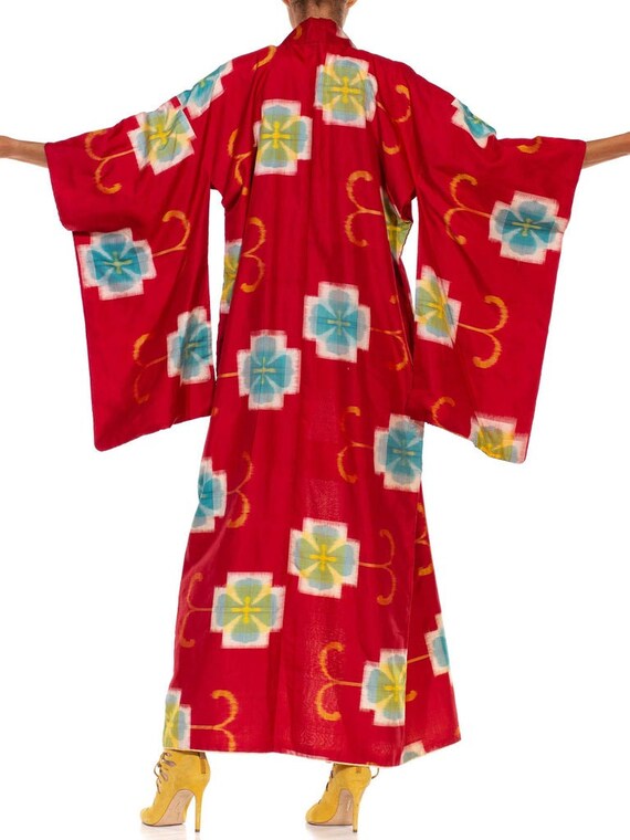 1940S Red Hand Woven Silk Ikat Kimono - image 2