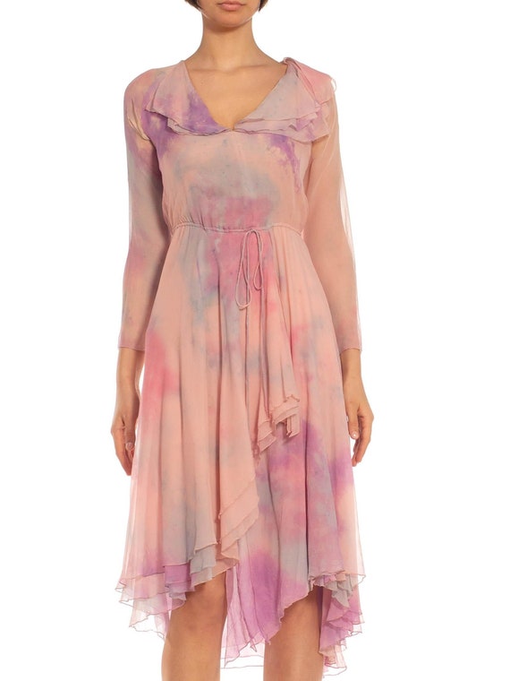 1970S Stephen Burrows Pink Tie Dyed Silk Chiffon Dress