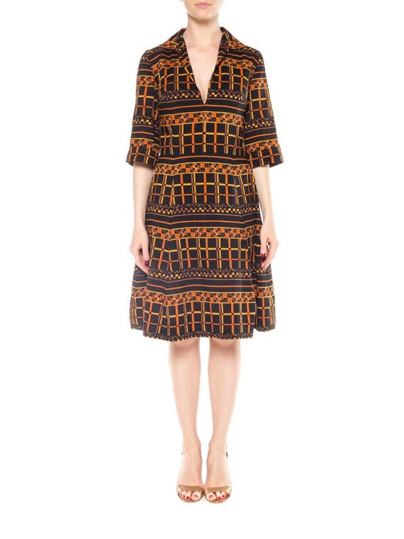 1960S Geometric Printed Wool Mod Dress