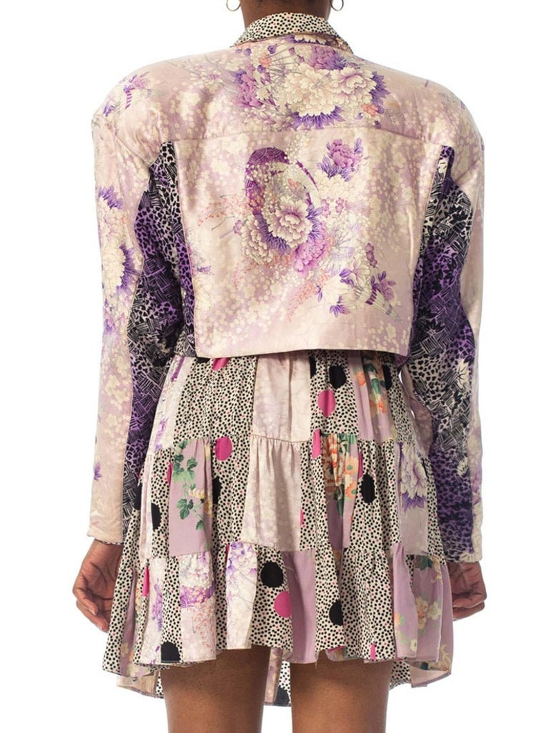 1980S Purple Printed Skirt, Top & Jacket Ensemble Made From Japanese Kimono Silk image 5