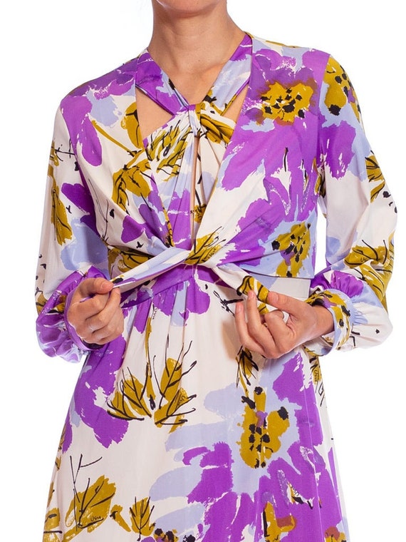1970S Vera Purple Floral Nylon Tricot Jersey Slip… - image 9