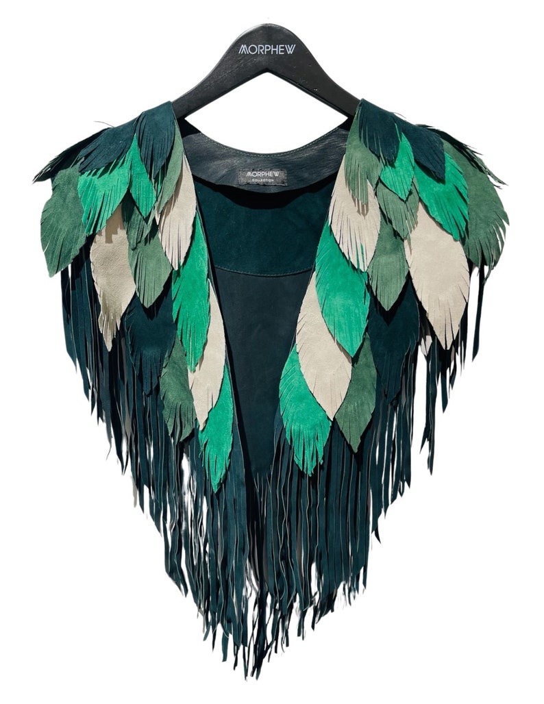 MORPHEW COLLECTION St.Patricks Suede Fringe Feather Leather Cape image 1