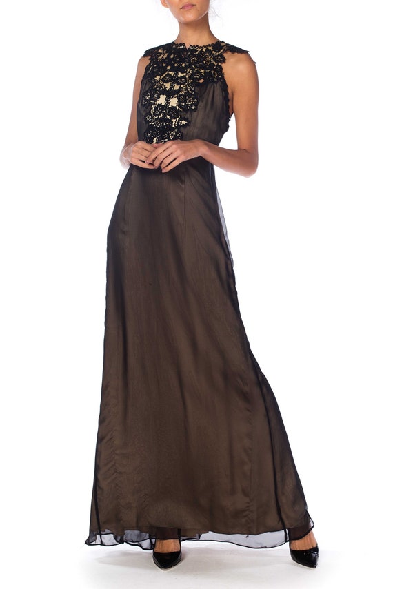 MORPHEW COLLECTION Black Silk & Poly Chiffon Gown… - image 1