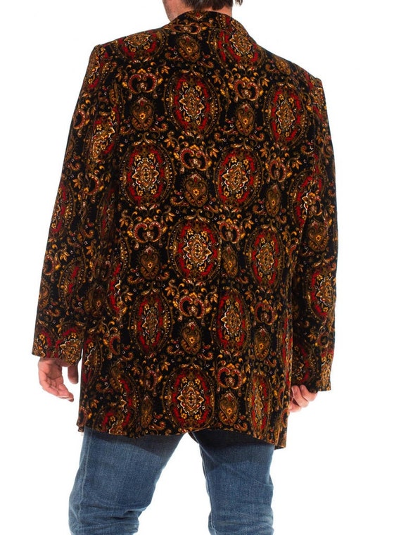 1970S Cortefiel Black Gold Paisley Cotton Velvet Men 