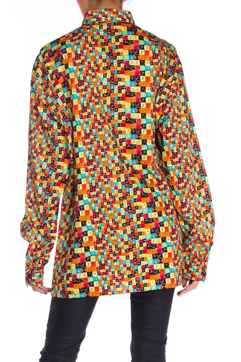 1990S GIANNI VERSACE Multicolor Printed Cotton Symbols Men's Shirt Sz 50 image 2