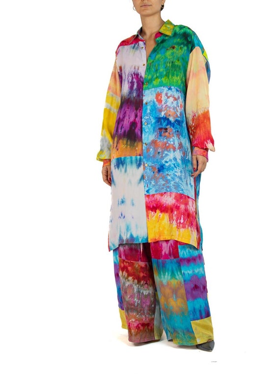 Morphew Collection Ice Dye Silk Oversized Button … - image 4