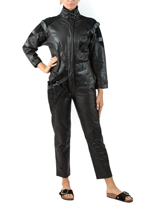 1980S Black Leather Flight Jumpsuit