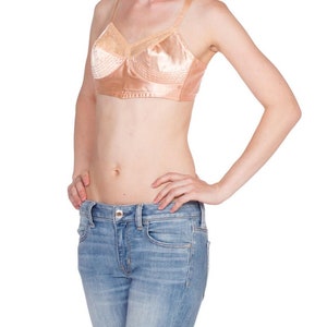 1940'S Nude Peach Cotton & Rayon Satin Bra From Paris With Mother-Of-Pearl Buttons image 3