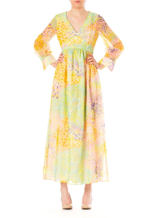 1970S Multicolor Psychedelic Polyester Chiffon Ma… - image 2