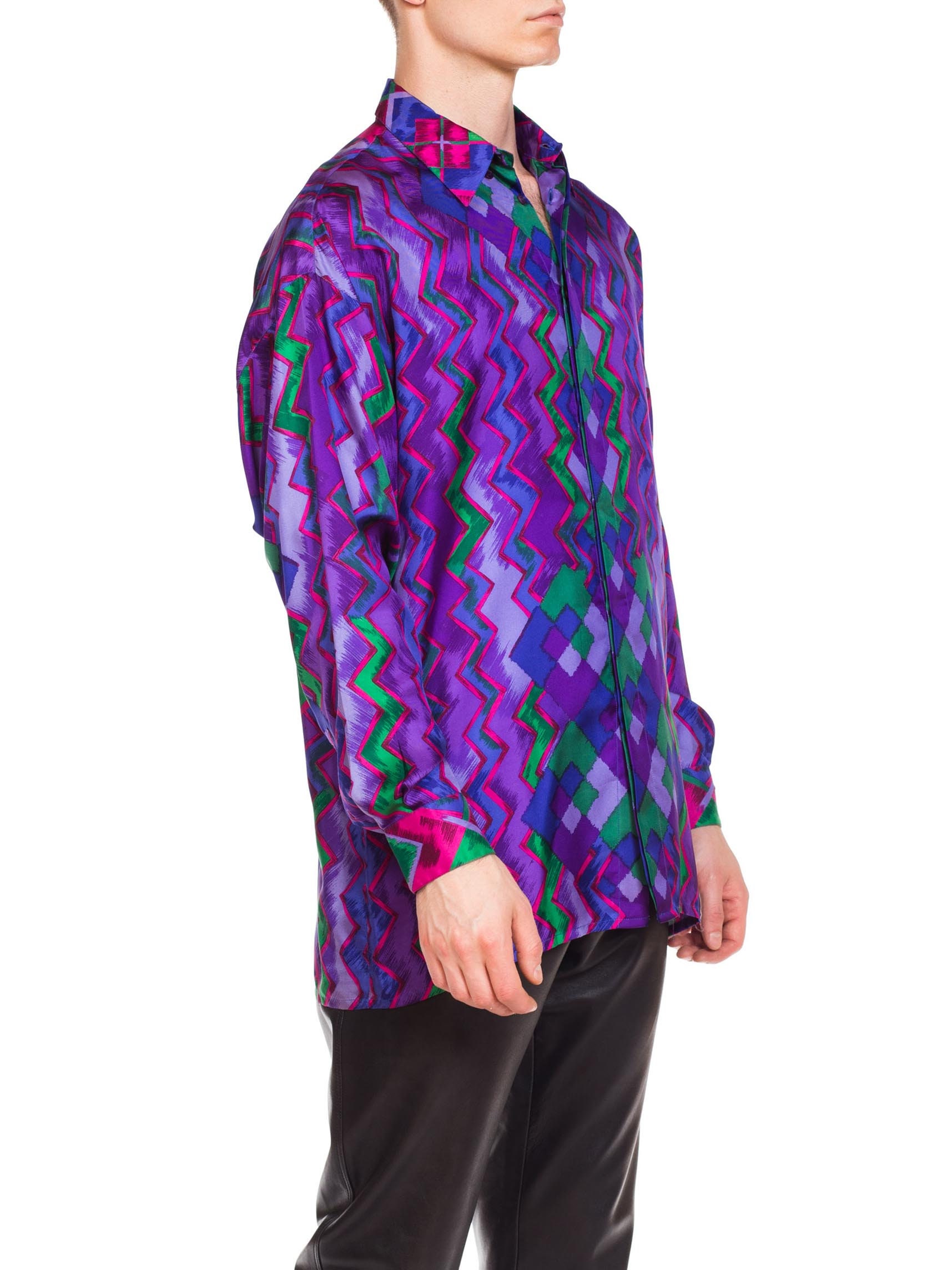 VERSACE ボタンダウンシャツ ターコイズ・パープル 1990S GIANNI VERSACE Purple Geometric Silk Men's Istante