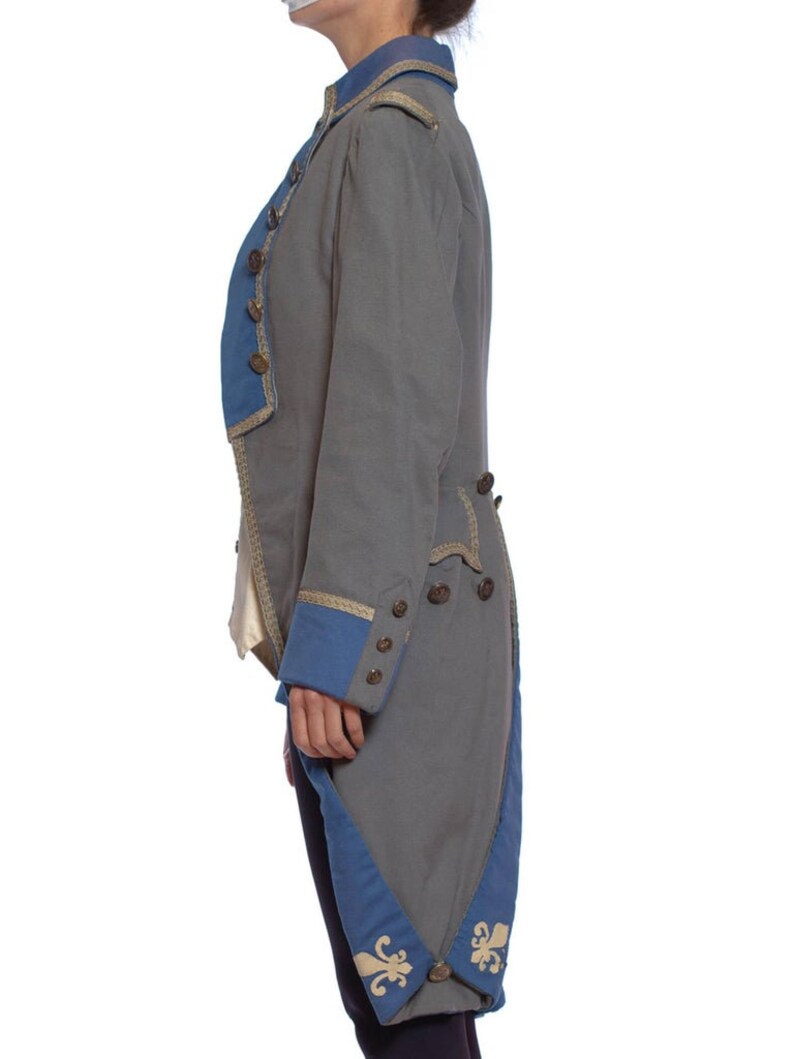 1920S Grey Blue Wool 18Th Century Style Military Frock Coat image 3