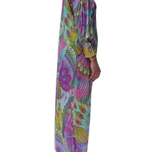 1970S Multicolor Peacock Print Jumpsuit afbeelding 3