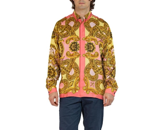 gold versace dress shirt Blue Gold Gilded Rhinestone Regular-Fit Dress Shirt XL / Blue main image 0