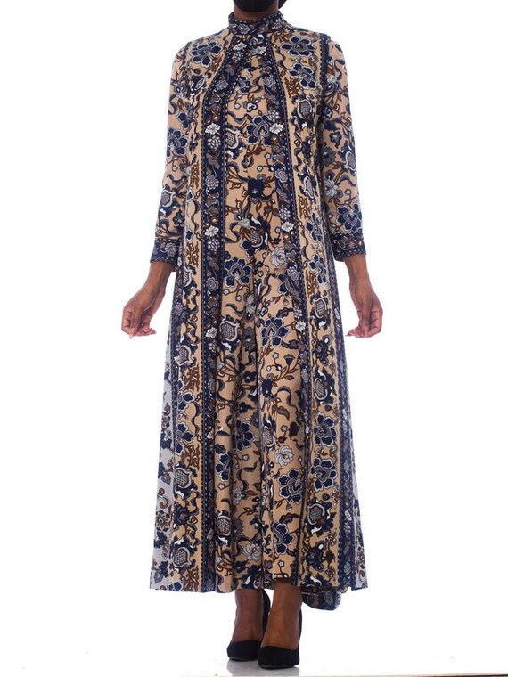 1970S Polyester Psychedellic Indian Floral Turtlen