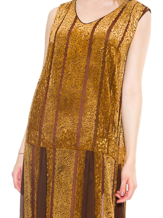 1920S Caramel Brown Silk Burnout Velvet  & Chiffo… - image 5