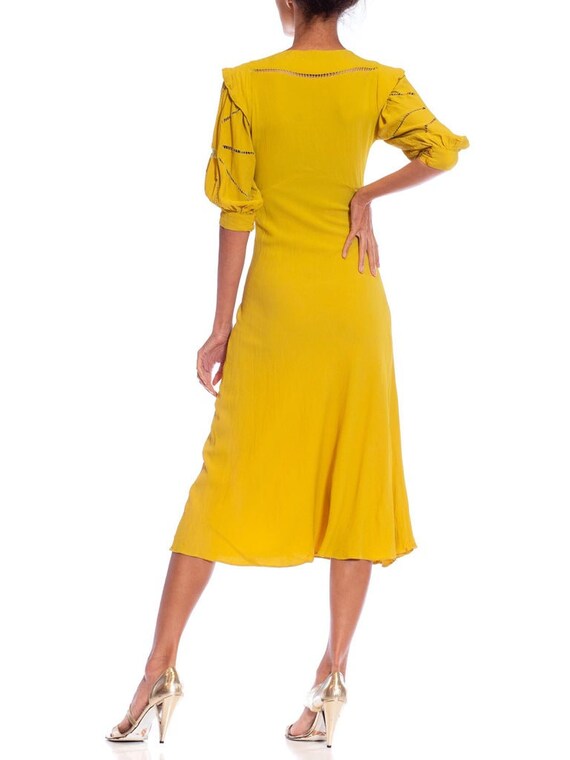 1930S Lime Green Bias Cut Rayon Crepe Sleeved Gown - image 5