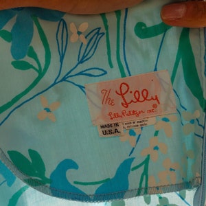 1980S Lilly Pulitzer Light Blue Floral Print Cotton Basket Weave Hem Dress With Elastic Waist image 9