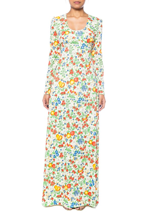 1970s Floral And Fruit Print Maxi Dress Size: 4