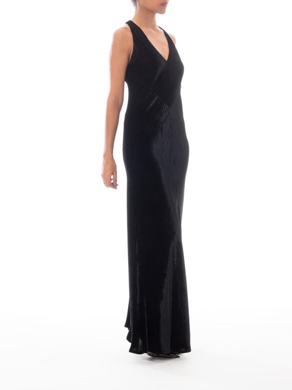 1990S DONNA KARAN Black Bias Cut Rayon & Silk Vel… - image 2