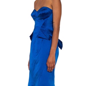 2000S Zac Posen Electric Blue Silk Duchess Satin Strapless Cocktail Dress image 2