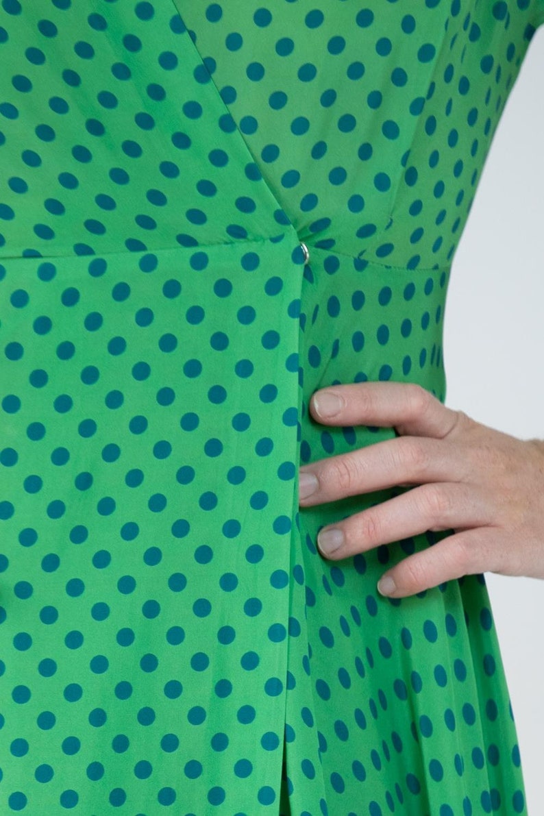 Morphew Collection Green & Blue Polka Dot Novelty Print Cold Rayon Bias Dress Master Medium image 9