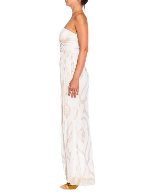 1990S White & Gold Lurex Silk Blend Chiffon Gown - image 2