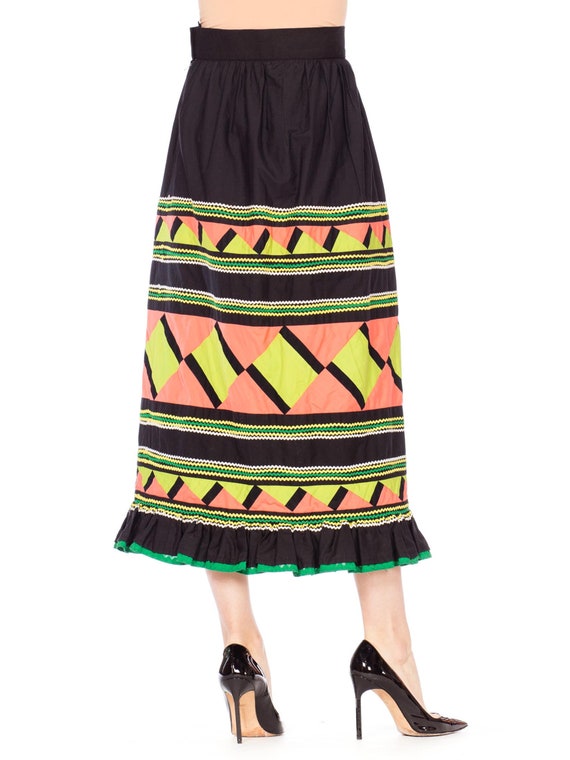 1970S Black Patchwork Cotton Seminole  Skirt With… - image 3