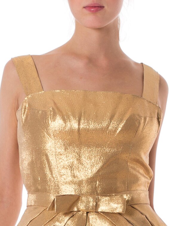 1950S acetato metalico y Lurex Gold Lame Cocktail Dress con falda peplum desmontable Etsy Mexico