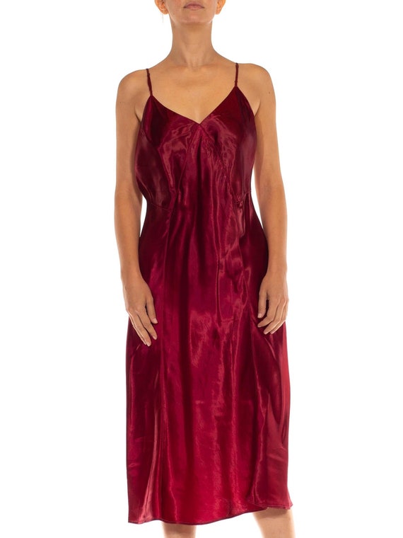 1930S Ruby Red Rayon Satin Bias Cut Slip Dress