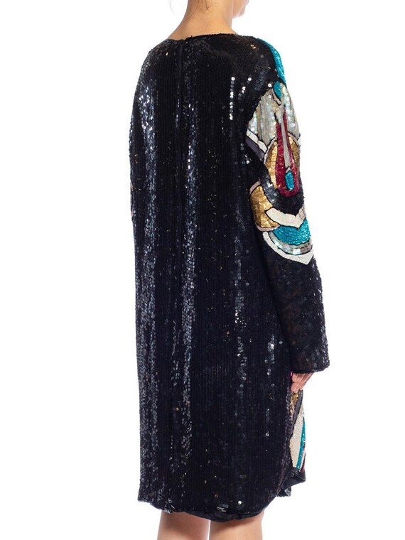 1980S Black & White Multicolored Beaded Silk Abst… - image 8