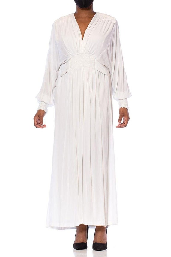 1980S White Viscose Jersey Draped Goddess Kaftan G