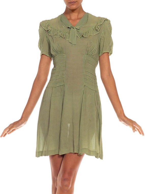 1930S Green  White Cotton Checkered Dress - image 5