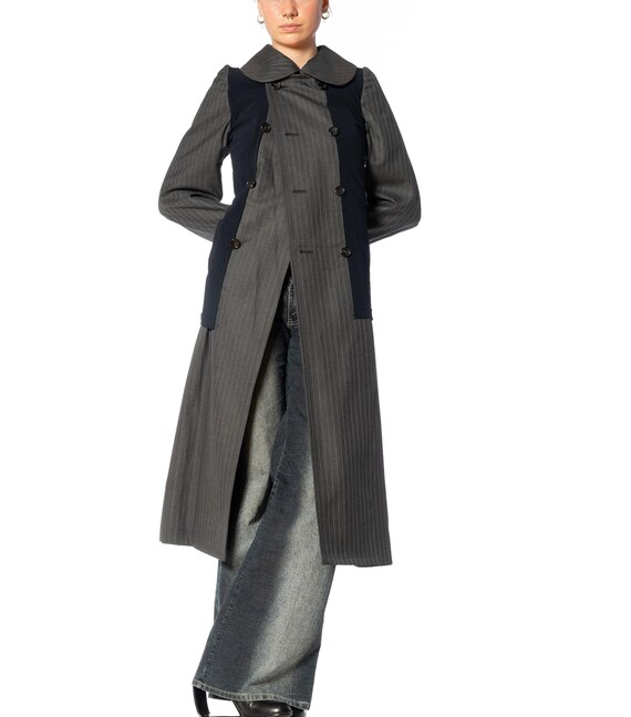 2000S Comme Des Garcons Gray & Navy Wool Coat With Shrunken