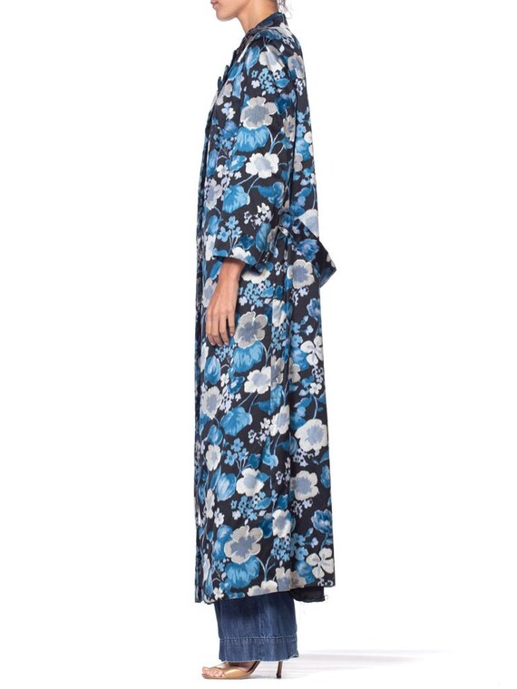 1950S Black & Blue Couture Grade Floral Silk Sati… - image 2
