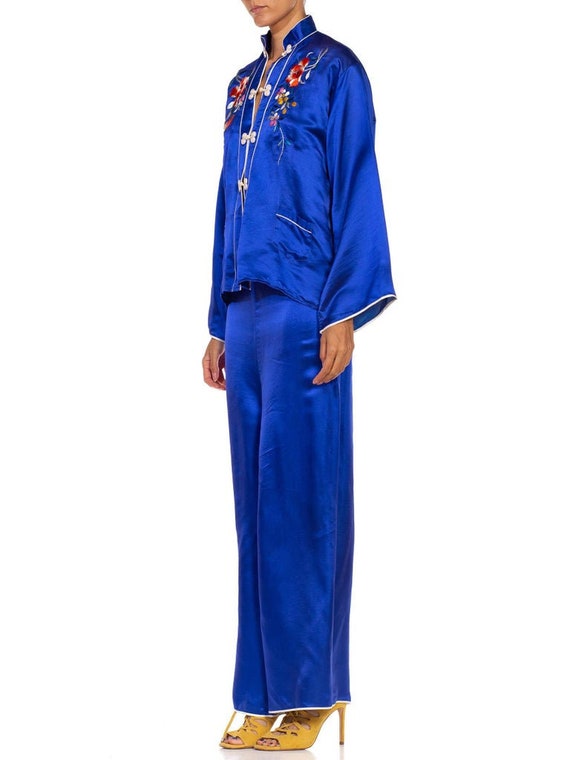 1970S Indigo Blue Silk Japanese Pajamas Ensemble … - image 4