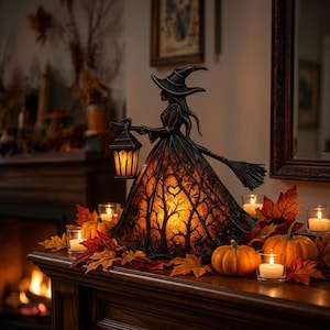 LED-Nachtlicht in Form eines Hexenhuts aus Buntglas – Halloween-Tischlampe mit Hexenhut-Motiv – Batterie- und USB-betriebene Leuchtleuchte – Gruselig-gemütliche Cottagecore-Dekoration