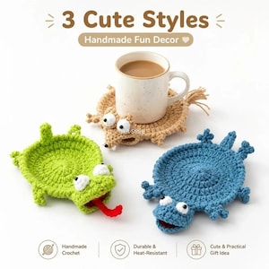 Handmade Crochet Animal Coffee Coaster Set - Soft Absorbent Cotton Mug Rugs