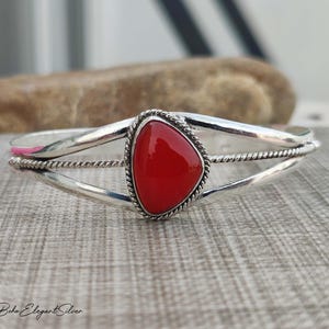 Orange Carnelian Bangle, Sterling Silver Triangular Gemstone Bracelet, Rope Border Split Band Boho Cuff, Southwestern Jewelry Gift For You
