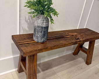 Rustic Farmhouse Entryway Solid Wood Dining Bench | Living Room Seating | Narrow Benches
