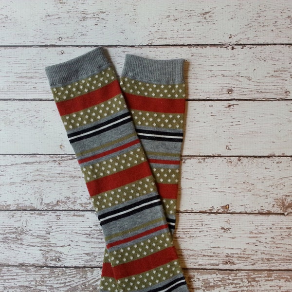 Baby boy leg warmers/leggings, orange, gray, stripes, photo prop, baby legs, crawlers